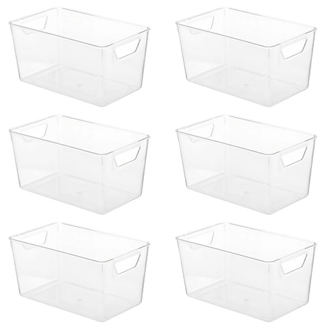 YAGOKKI 6 Pcs Clear Plastic Storage Bins with Handles - Fridge Organiser, Stackable Kitchen Cupboard Organisation for Pantry, Bathroom, Craft Room