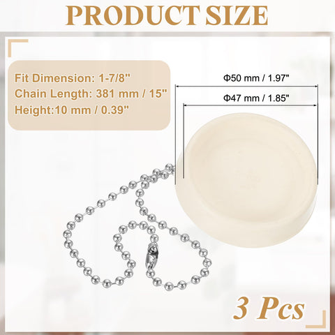 PATIKIL Tub Drain Stopper, 3Pcs for 1-7/8" Rubber Bath Tub Drain Sink Stopper with Pull Ring Stainless Steel Beaded Chain for Kitchen Sink Bathroom