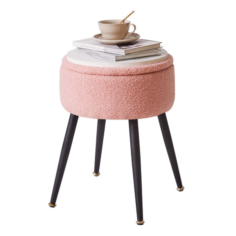 Aibiju Stool Chair for Dressing Table, Round Vanity Stool with Storage, Small Side Table with 4 Metal Legs for Home Living Room Fitting Room Bedroom