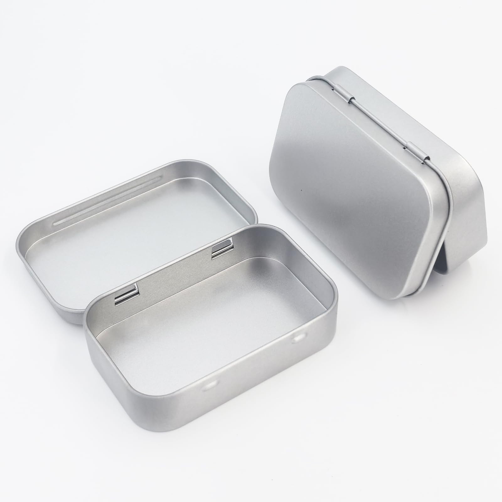 Goodma Rectangular Metal Empty Hinged Tins, 20 Pieces, 95x62x20mm, Silver