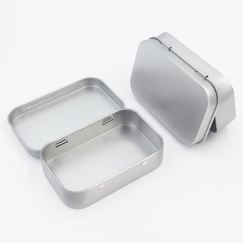 Goodma Rectangular Metal Empty Hinged Tins, 20 Pieces, 95x62x20mm, Silver