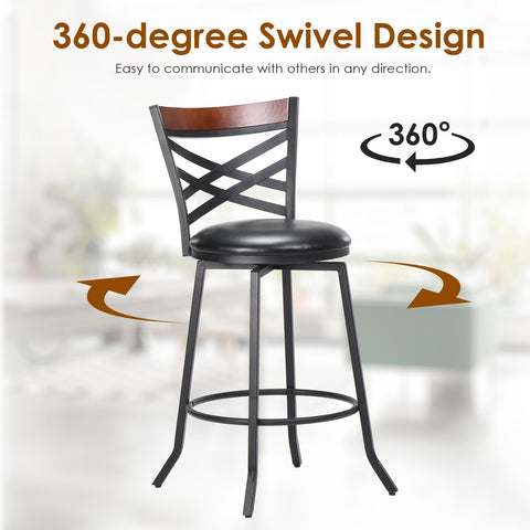 Farini Swivel Bar Stools Set of 2, Country Style Chairs with Back and Footrest for Kitchen Island, Pub, Restaurant