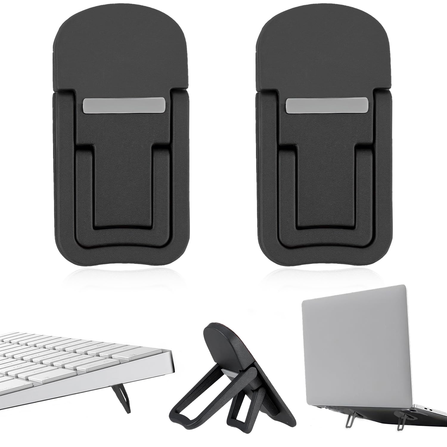 2 Pcs Keyboard Riser, Mini Keyboard Stand Adjustable Laptop Feet Self-Adhesive Keyboard Stand PC Keyboard Stand Pc for Most Keyboards（Black）