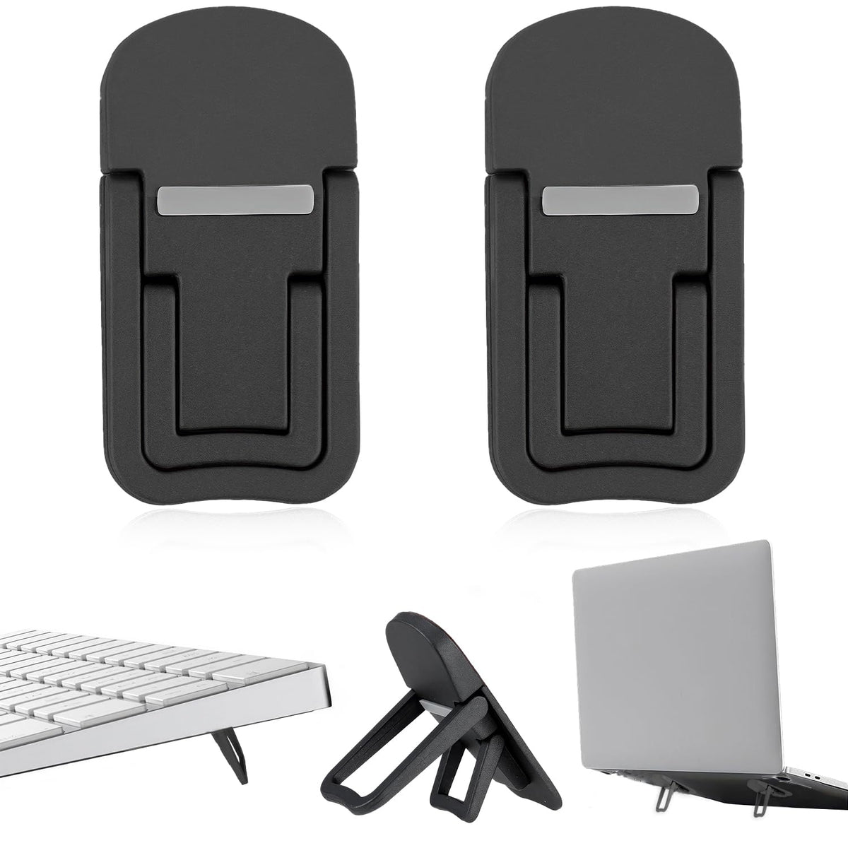 2 Pcs Keyboard Riser, Mini Keyboard Stand Adjustable Laptop Feet Self-Adhesive Keyboard Stand PC Keyboard Stand Pc for Most Keyboards（Black）