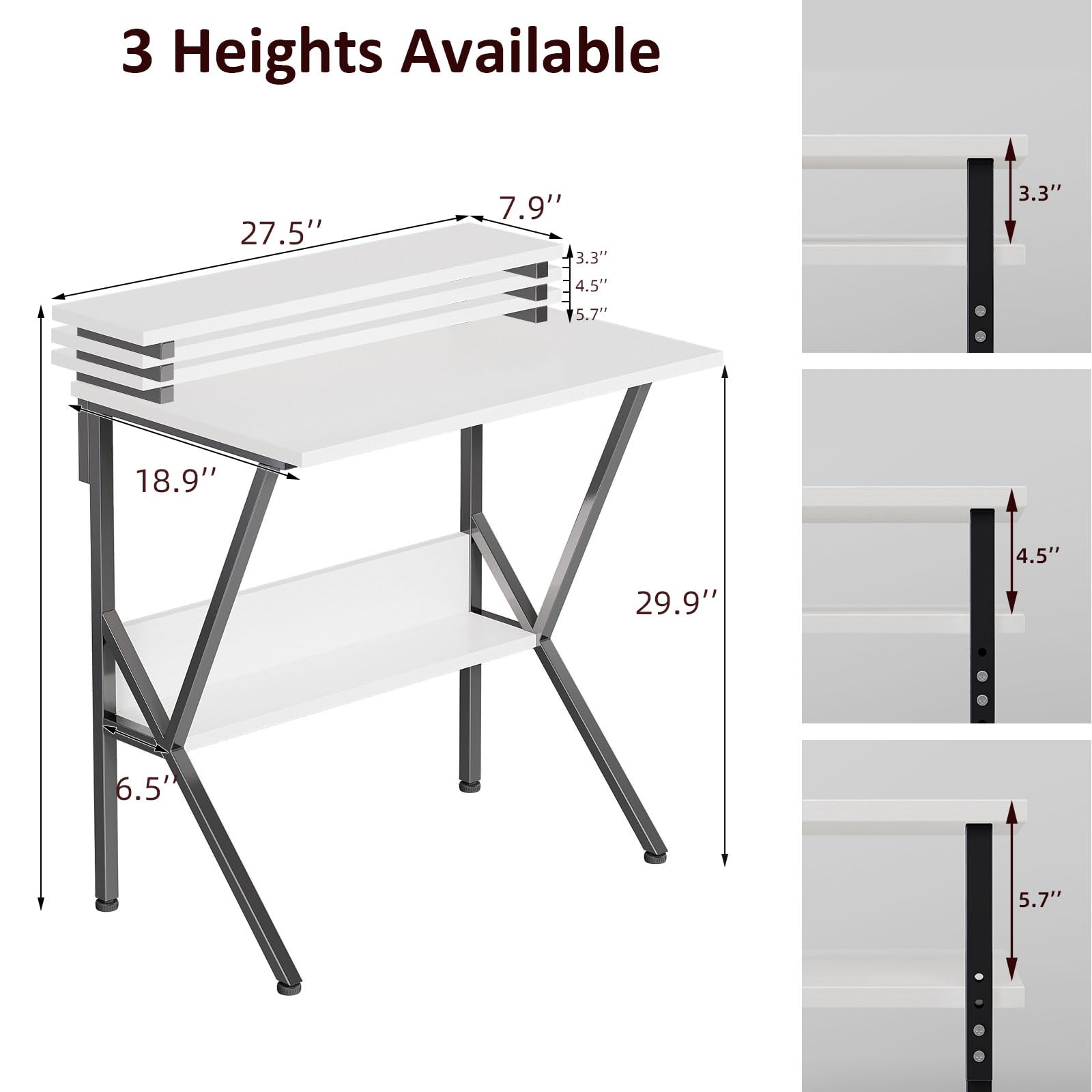COTUBLR 70 x 48 cm Desk, Small Computer Desk for Small Spaces, Gaming Desk with Adjustable Monitor Stand, Modern Simple Style Compact Desk