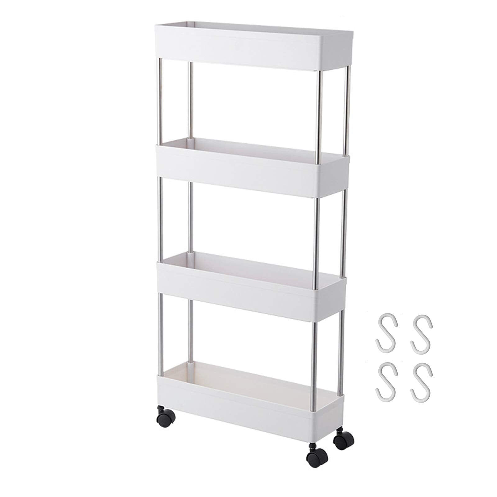 BigTron 4 Tier Storage Cart,Mobile Shelving Cart,Bathroom Slim Rolling Cart Utility Storage Organizer Shelf for or Bathroom,Kitchen,Laundry