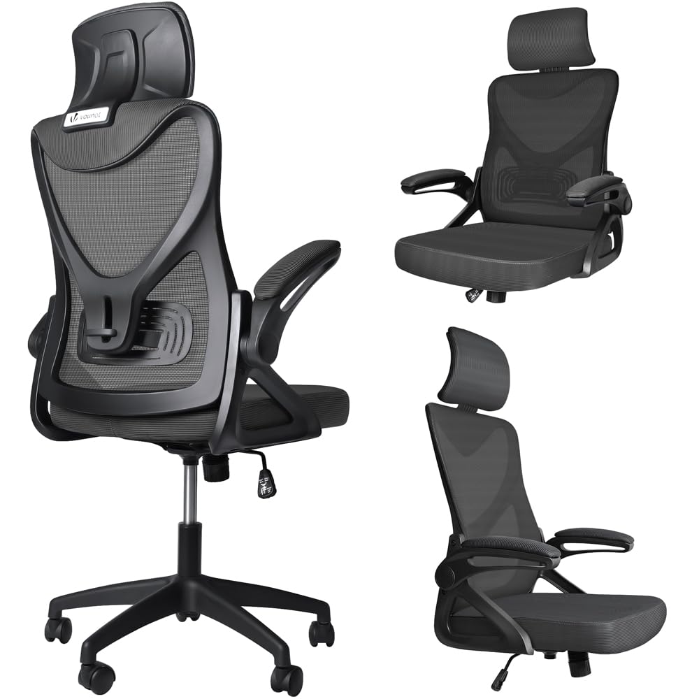 VOUNOT® Ergonomic Office Desk Chair, High Back Computer Chair, Executive Swivel Chair with Adjustable Lumbar Support & Headrest for Home Office, Black