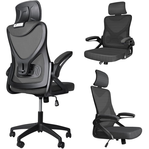 VOUNOT® Ergonomic Office Desk Chair, High Back Computer Chair, Executive Swivel Chair with Adjustable Lumbar Support & Headrest for Home Office, Black