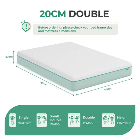 Uliyati Double Mattresses Gel Memory Foam Mattress Medium 135x190x20CM