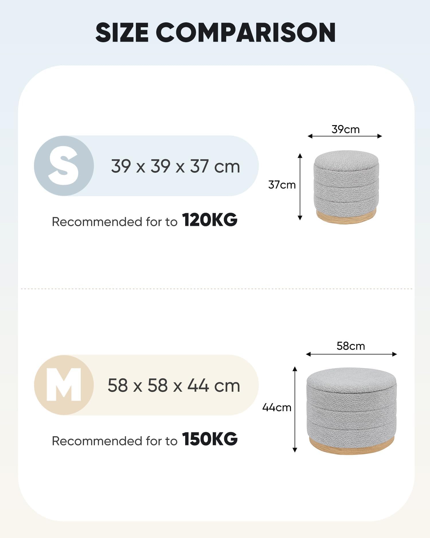 Bonlife Round Chenille Storage Ottoman, Folding Footstool with Table Top, 39X39X37cm, Load Capacity 120kg, for Living Room Bedroom Hallway