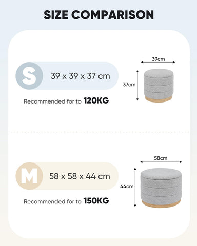 Bonlife Round Chenille Storage Ottoman, Folding Footstool with Table Top, 39X39X37cm, Load Capacity 120kg, for Living Room Bedroom Hallway