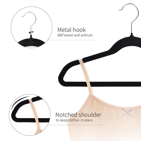 ManGotree 14 Inch Kids Velvet Hangers Felt Children's Hangers 32 Pack Black