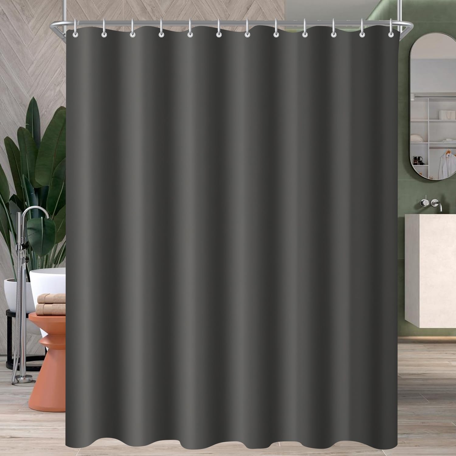 Lerores Shower Curtain, 200 x 220 cm, Dark Grey, Weighted Hem, Anti-Mould Textile, Water-Repellent