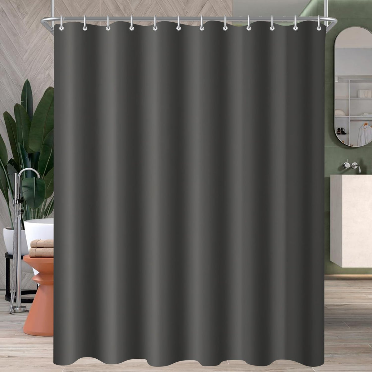 Lerores Shower Curtain, 200 x 220 cm, Dark Grey, Weighted Hem, Anti-Mould Textile, Water-Repellent