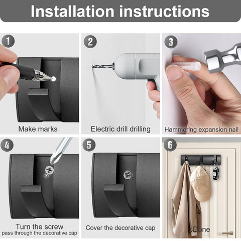 flintronic Wall Mounted Floating Rack with 3 Hooks, Foldable Metal Wall Hook, Space Aluminum Material Coat Hook Rack Wall Hanger