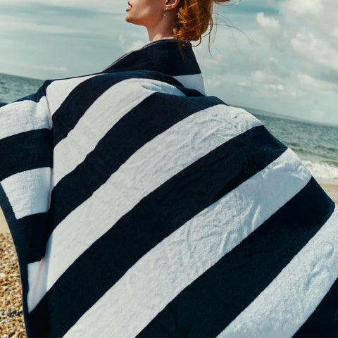 Christy Cabana Stripe Beach Towel | Extra Large | Sand Free | 100% Cotton | Luxury Super Soft Velour Front | Quick Dry Towelling Rear