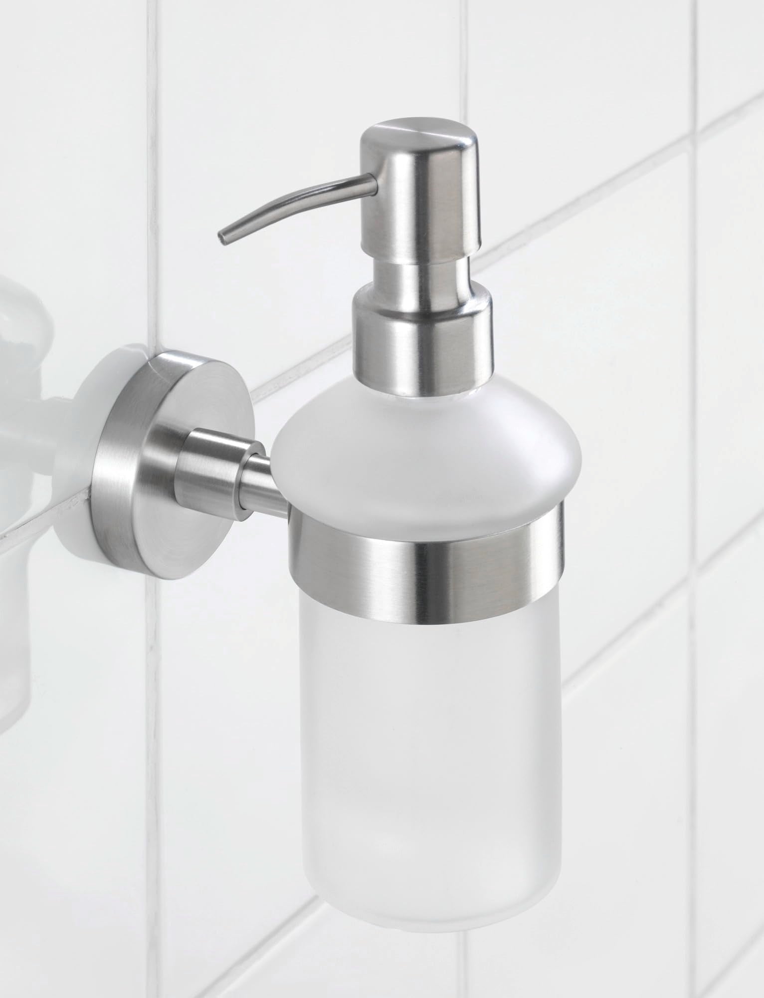 WENKO 19617100 Soap dispenser Bosio - Capacity: 0.2 l, Stainless steel, 7 x 18 x 11 cm, Matt