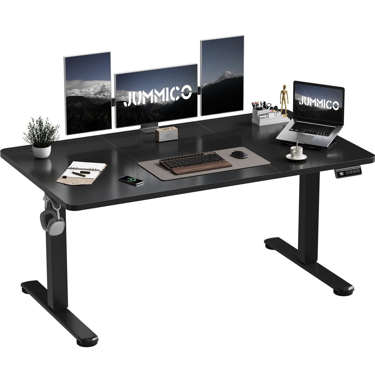 JUMMICO Electric Standing Desk 140 x 60 cm Home Office Height Adjustable Desk, Computer Lift Table with Smart Panel