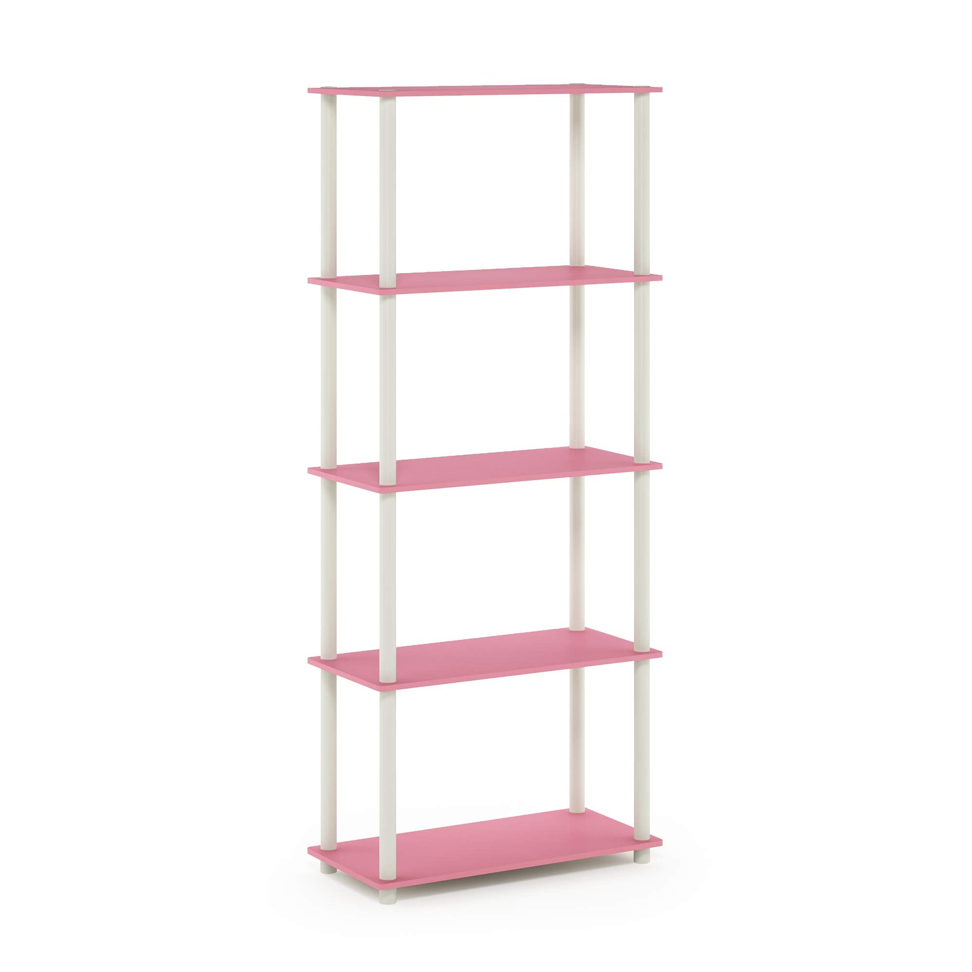 Furinno TURN-N-TUBE Toolless Assembly 5-Tier Storage Shelves, Pink Book Shelf, Open Storage Bookshelf, for Organization and Storage, Living Room