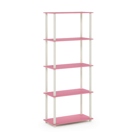 Furinno TURN-N-TUBE Toolless Assembly 5-Tier Storage Shelves, Pink Book Shelf, Open Storage Bookshelf, for Organization and Storage, Living Room
