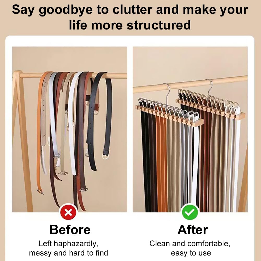 GmeDhc 1Pcs Belt Hanger for Wardrobe, Wooden Belt Storage Rack