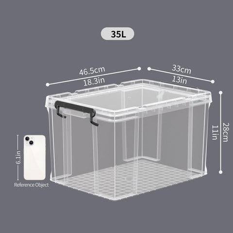 Cetomo 35L*3 Heavy-Duty Storage Boxes, Plastic Stackable Storage Box with Lids, Storage Bins with Reinforced Corners, Vertical Sides and Clip Closure
