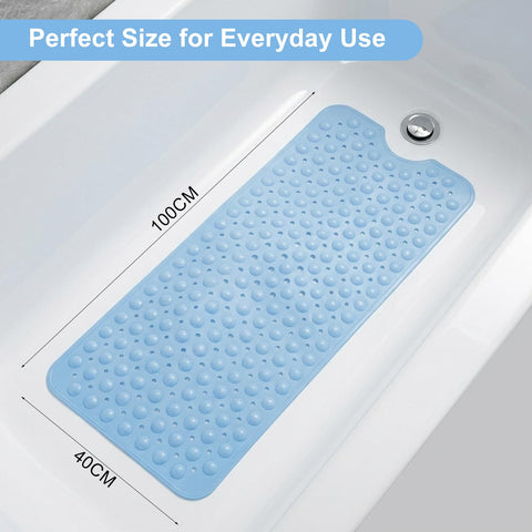 Myouhuo Non Slip Bath Mat for Tub, 100 x 40cm Extra Long Shower Mat Anti Mould, Machine Washable Bathroom Bathtub Mat with Suction Cups and Drain