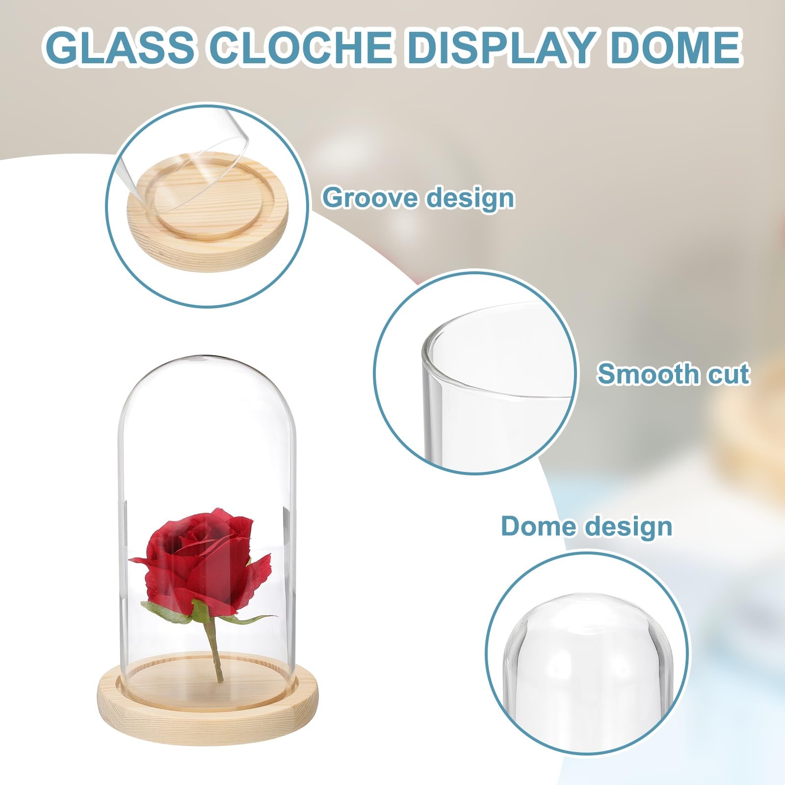 sourcing map Glass Cloche Display Dome, 7.4" x 3.9" Glass Dome Display Case Wood Base Tabletop Jar Case Decorative Bell Jar for Plant Home Decor