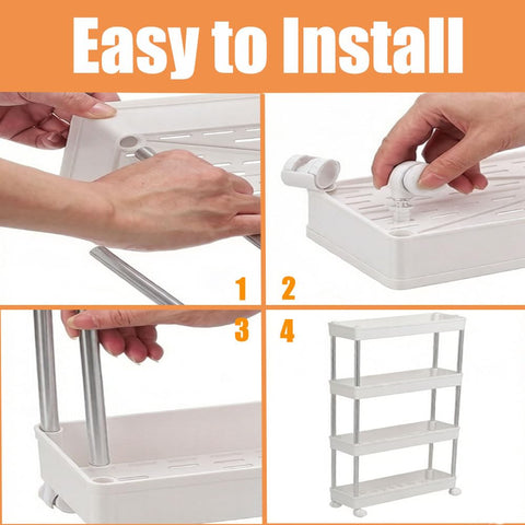 3-Tier Narrow Slim Storage Trolley Cart Slide-out Utility Mobile Shelving Space Organizer Shelf Rack Storage Cart on Wheels for Kitchen Bathroom