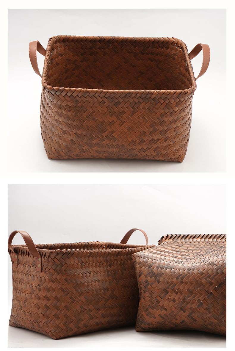 woven storage basket、large wicker storage baskets、baskets for shelves、dirty clothes basket 2-piece set (size: 38x26x25)