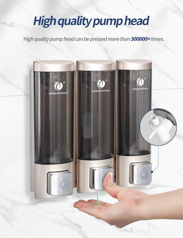 Triple 200ML Soap Dispenser Bathroom Wall Mounted Shower Gel Shampoo and Conditioner Dispenser Kitchen Dish Detergent Container Hand Body Wash Liquid