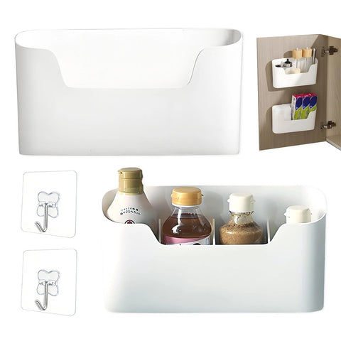 YSHODGU 2 Pcs Wall Mounted Storage Boxes, Kitchen Cabinet Door Storage Boxes, Self-Adhesive Without Drilling, With Hooks