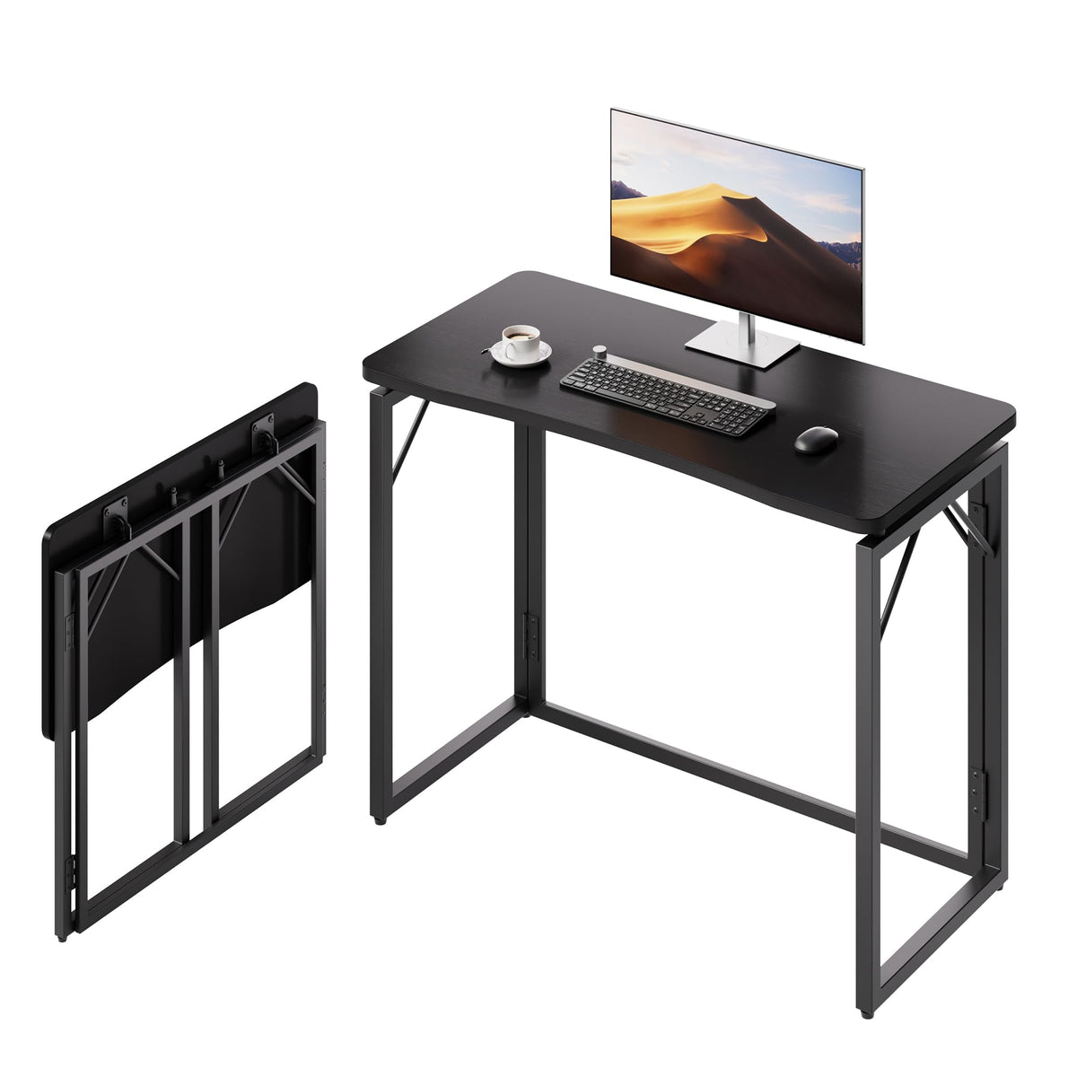 JOYMOOP Black 80 x 40 cm Folding Desk, No Assembly Small Foldable Desk for Home, Office, Wooden Top Folding Computer Desk for Working, Writing