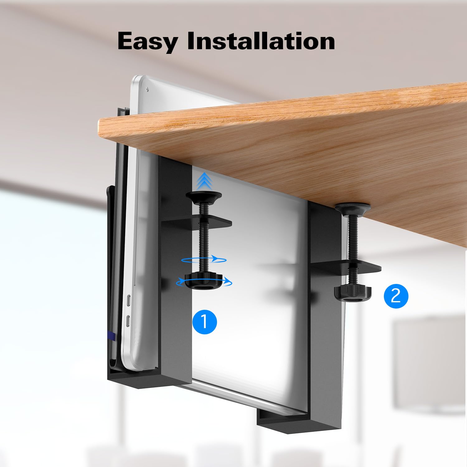 WYYHAA Adjustable Desk Side Laptop Mount, Metal Hanging Notebooks Desk Holder Punch-Free Clamp on for Macbook Pro