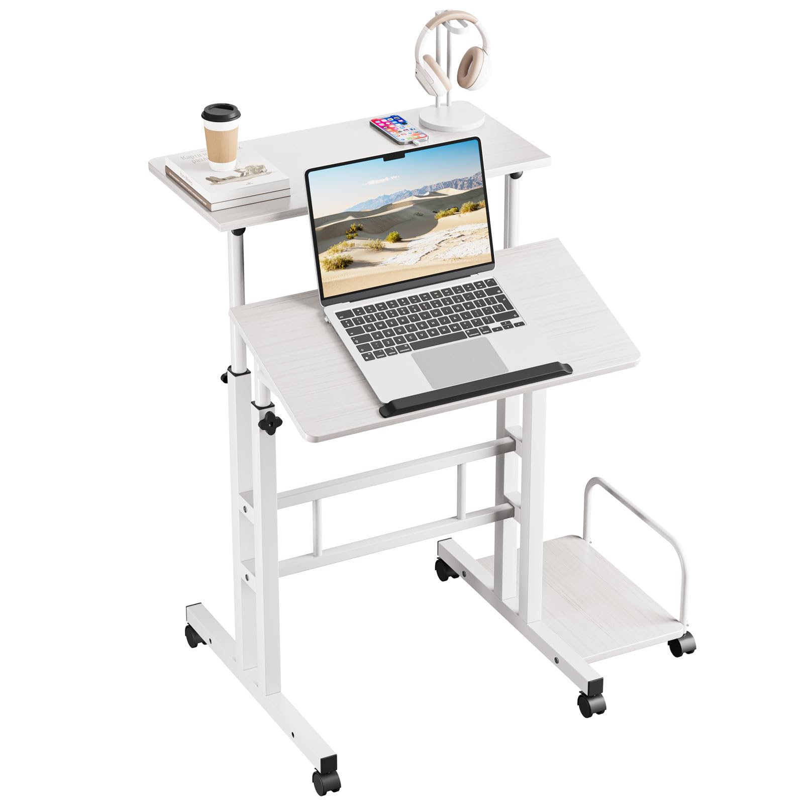 Dripex Standing Desk, Height Adjustable Rolling Desk with Tilting Table Top, Sit-Stand Workstation with Wheels, 60 x 60 cm, laptop Table