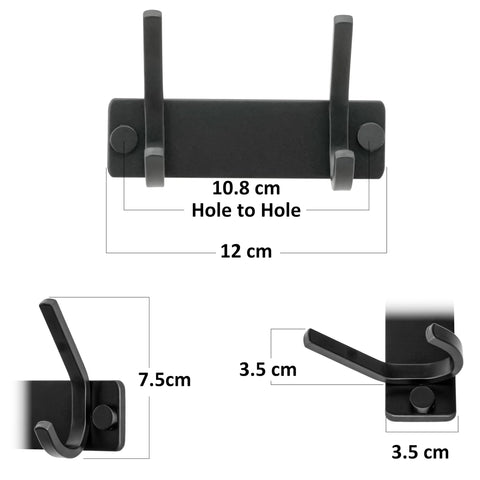 HONSKY Wall Coat Rack, 12cm Towel Rack, Painted Metal Wall Coat Hanger with 2 Double Hooks (4 Single Hooks),for Hanging Coat, Hat, Bag, Towel