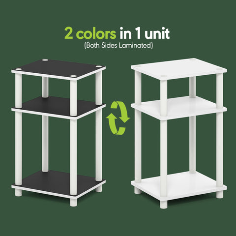 Furinno TURN-N-TUBE Side Table, 3-Tier End Table, Night Stand, Bedside Table, for Living Room, Bedroom, White/Black Espresso