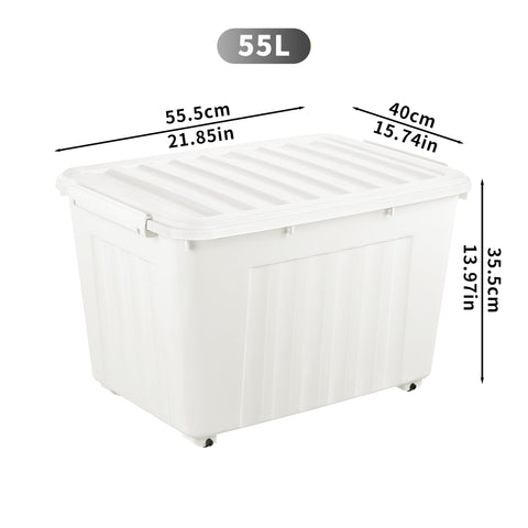 Cetomo 55L*6 Storage Boxes with Lids, Plastic Storage Box with Wheels and Secure Side Latches, Stackable & Nestable Organizer for Home, Office