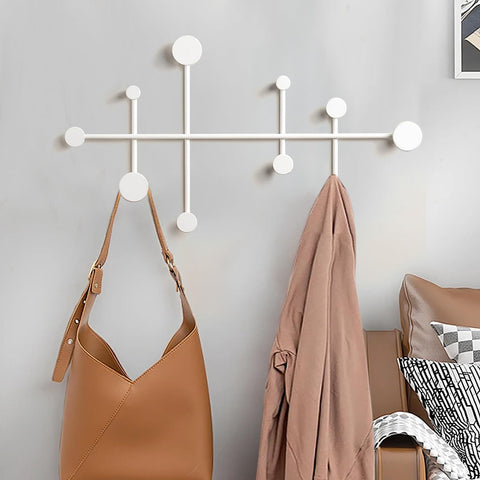XLSBZ Coat Rack Shelf Wall Mounted,Modern Metal Coat Rack with 10 Hooks,Coat Hanger Wall Hooks for Clothe, Shats, Scarves (White)