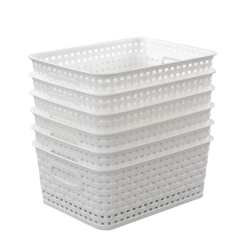 Easymanie 6-pack Plastic Woven Rattan Storage Basket, White
