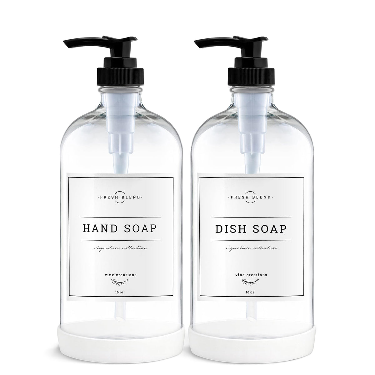 Vine Creations Clear Glass Soap Dispenser, 2 Pack Kitchen Soap Dispenser Set with Rustproof Pump