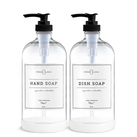 Vine Creations Clear Glass Soap Dispenser, 2 Pack Kitchen Soap Dispenser Set with Rustproof Pump