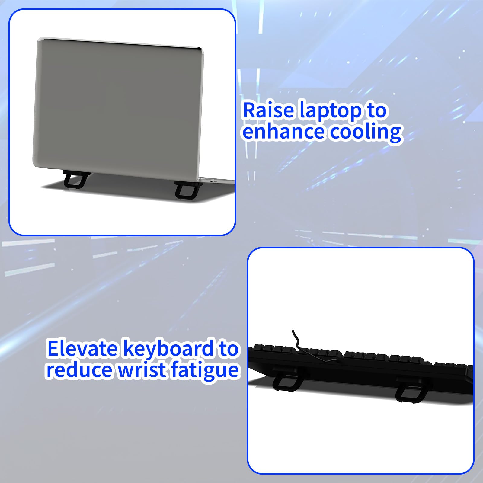 Notoke 2 Pcs Portable Keyboard Riser, Black Self Adhesive Invisible Laptop Stand, Mini Foldable Feet with Anti-slip Silicone