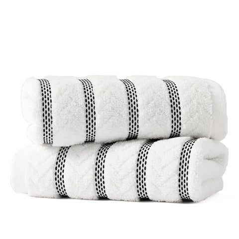 sense gnosis 100% Cotton White Hand Towel Set of 2 Thick Jacquard Ribbed Striped Soft Quick Dry and Absorbent Bathroom Decorative Hand Towel 13 x 29