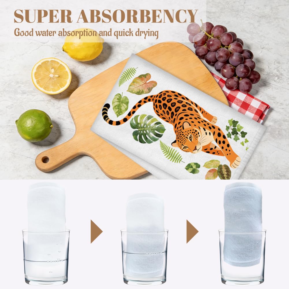 WADORN 4 Styles Leopard Kitchen Towels 16x24 Inch Microfiber Leopard Decorative Hand Dish Towels Spring Summer Soft Absorbent Quick Drying Tea Towel