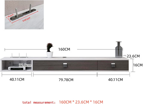 Pmnianhua Floating TV Unit, 63'' Wall Mounted TV Cabinet, Floating Shelves with 2 Doors