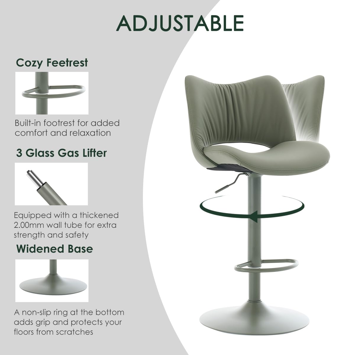 YOUNUOKE Single Bar Stool, Swivel Counter Height Barstool, Bean Green