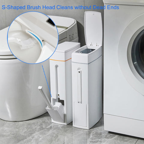 HIKENRI 4.5L Bathroom Bin with Lid, White Plastic Bin with Toilet Brush, Rectangular, Smooth Finish, 1 Count
