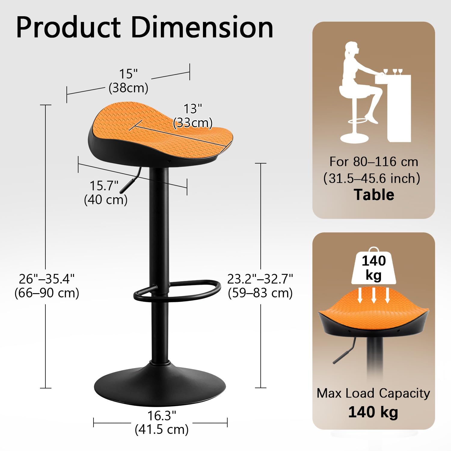 YOUNUOKE Orange Bar Stools Set of 2 Backless Breakfast Barstools