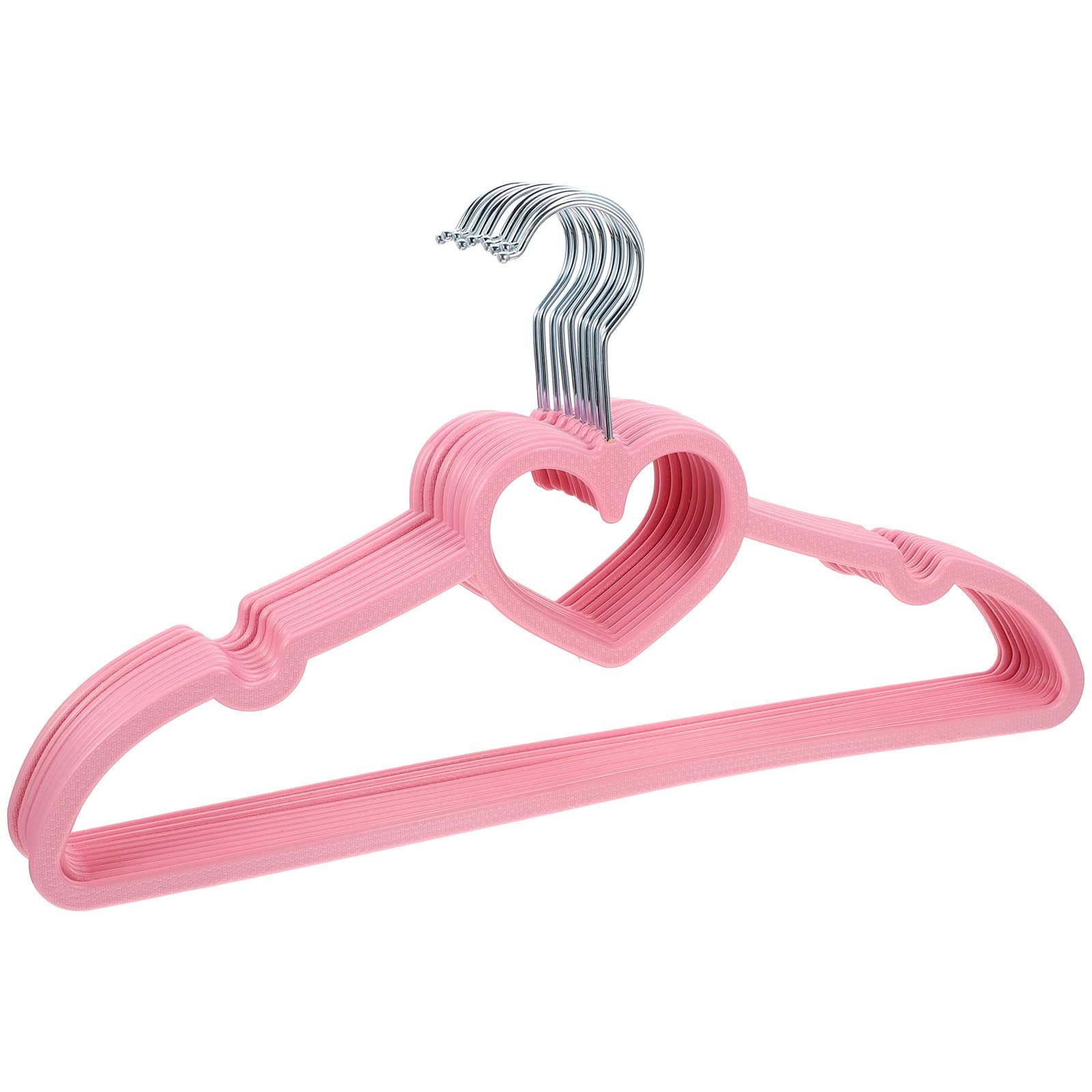 IMIKEYA 10 Pack Children Coat Hangers Non Slip Pink Cloth Hangers for Baby Toddler Kids Heart Pattern Plastic for Shirt Trousers Tie Space-Saving